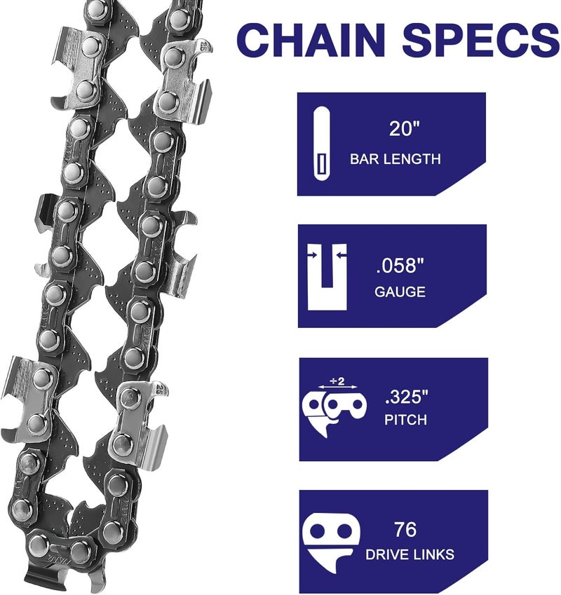 FUNKYWOO 4 Pack 20 Inch Chainsaw Chain .325" Pitch .058'' Gauge 76 Drive Links Fits Blue Max 53543, 8901, 8902 and more - Image 2